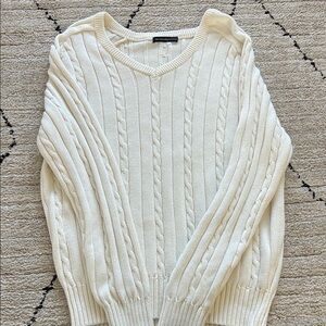 Brandy Melville Ivory Cable-Knit V-Neck Sweater